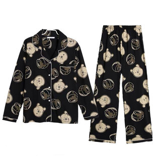 卡通情侣睡衣女网红春秋款夏天薄款冰丝青少年男生家居服长袖套装