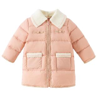 戴维贝拉女童中长款三防羽绒服儿童小香风外套2026冬新款宝宝A类