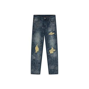 Ed Hardy埃德哈迪冬季新款男士斑驳满钻直筒牛仔长裤