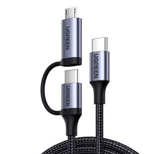 绿联二合一数据线PD 60W快充线usb转typec安卓充电器线micro多头适用苹果ipadair5华为小米macbook笔记本手机