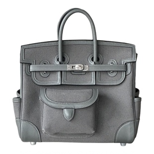 雨烨bk25银扣Cargo帆布拼Swift牛皮 铂金包手提包 25女款H0雾霾灰