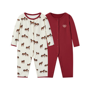 Milkbarn2026春季新品婴幼儿长袖连体服两件套宝宝纯棉爬服哈衣服