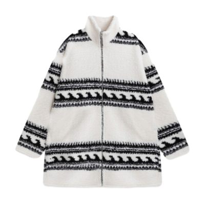 niko and ...外套女冬季新款日系立领摇粒绒中长款外衣140400