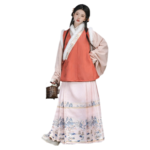 墨子研明制汉服女秋冬款交领短袄加绒比甲马面裙套装拜年服冬季