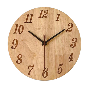 北欧极简约原木风时钟静音艺术钟表现代轻奢日式免打孔实木质挂钟