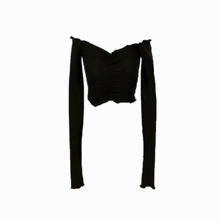 热辣欧美短款上衣女辣妹长袖小众锁骨一字肩性感露肩打底紧身t恤