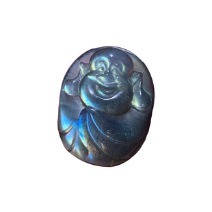 天然冰种拉长石雕刻件吊坠笑佛九尾狐凤凰蓝光彩光月光石水晶饰品