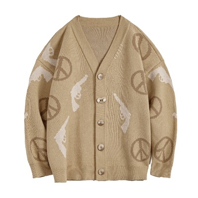 复古针织提花开衫毛衣马登女装