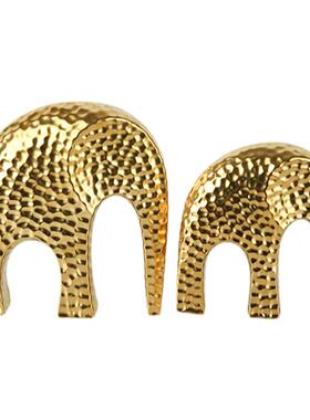 北欧轻奢高级感金色大象玄关摆件