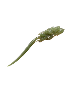 晴水绿莲花簪新款和田玉荷花发簪