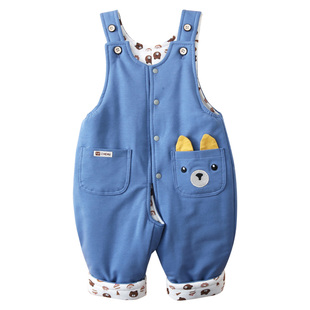 宝宝儿童秋冬背带棉裤外出服女男童夹棉开裆裤0-3岁婴儿纯棉裤子