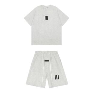 FOG复线ESSENTIALS联名三道杠短裤宽松运动T恤纯棉五分短裤男套装