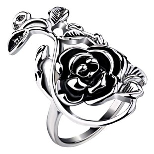 小众设计轻奢高级感2025新款爆款银色玫瑰花夸张开口食指戒指环女