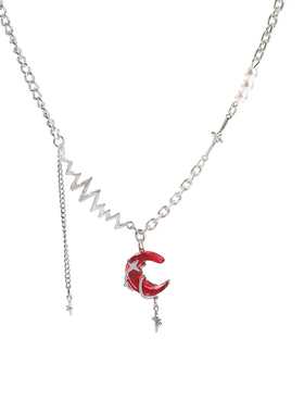 2026新品设计感甜酷辣妹高级感颈链锁骨链红色月亮潮流毛衣链配饰