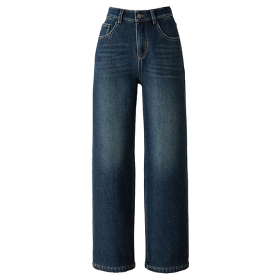 高腰加绒直筒牛仔裤女秋冬新款