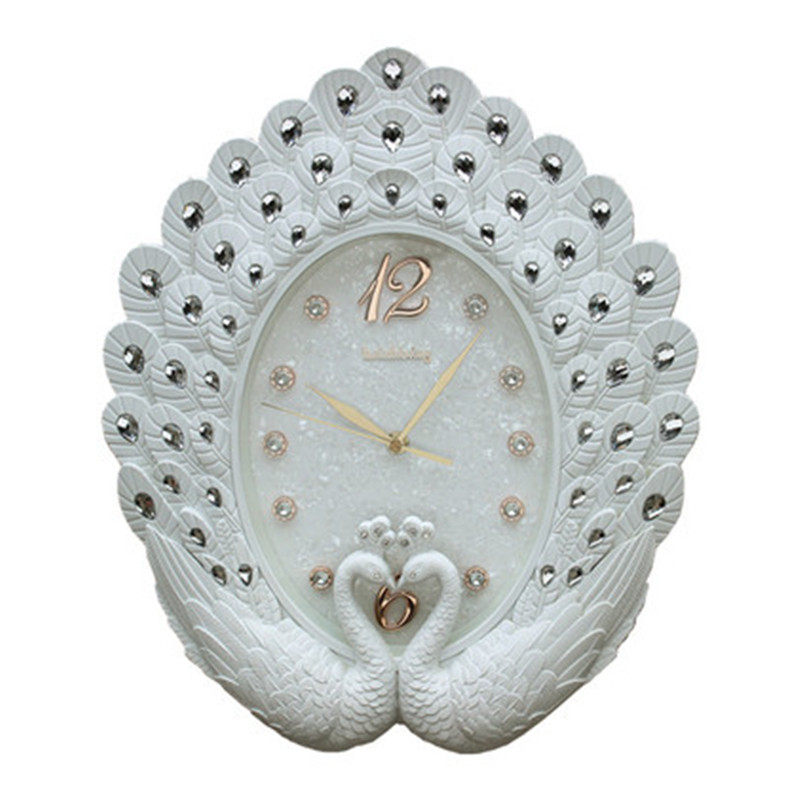 欧式挂钟孔雀钟客厅个性时尚钟表卧室静音石英钟现代创意大号壁挂