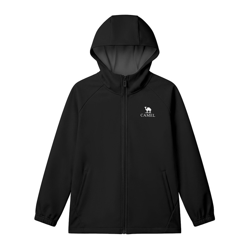骆驼儿童软壳衣女童新款连帽防风保暖户外运动登山服男童夹克外套