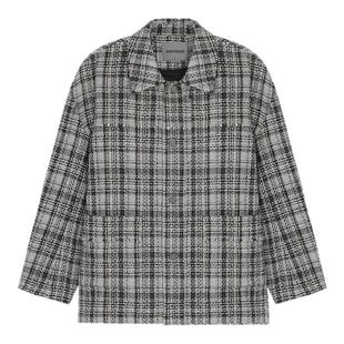 BODYDREAM小香风外套男衬衫式夹克格纹混纺廓形长袖上衣/毛边工艺