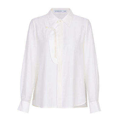 婉甸珍珠白中式衬衫不对称盘扣