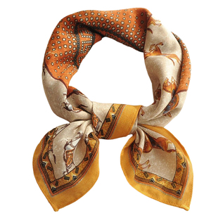 棉麻骏马图案小方巾丝巾女高级感2025新款夏季纱巾护颈小围巾薄款