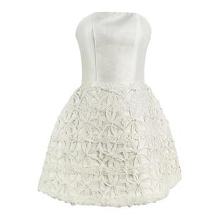 越南设计师新款小坎肩上衣套装气质小礼服高级感白色抹胸连衣裙