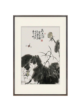 名家手绘孤品莲花玄关端景柜国画