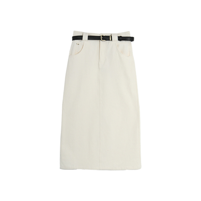 西町村屋休闲气质高腰长款半身裙