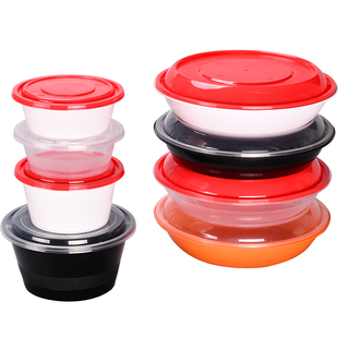 加厚圆形1250一次性快餐外卖打包盒美式饭盒塑料汤碗带盖密封不漏