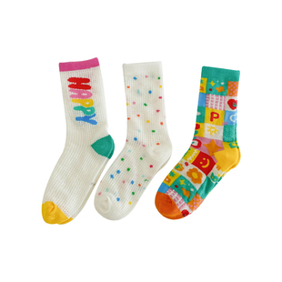 儿童袜子春夏薄款纯棉女童韩版彩虹网眼袜女孩宝宝夏天透气中筒袜