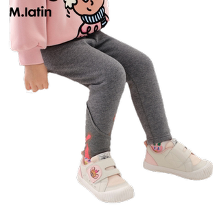 马拉丁童装裤子冬装新款女童小童脚口雪人贴布加绒打底长裤