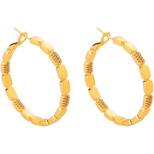 欧式新款时尚大耳圈耳环女小众k金色超闪锆石性感设计百搭耳饰品