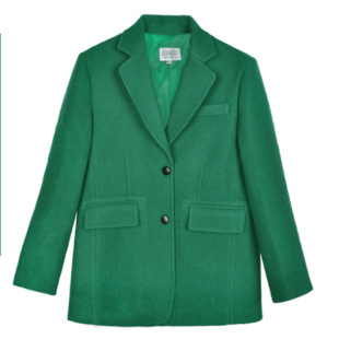毛呢西装外套女秋季新款百搭气质轻熟英伦风高级感短款绿色小西服