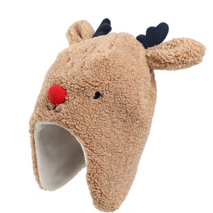 出口单秋冬季男儿童保暖帽子婴幼童卡通小鹿刺绣护耳帽户外防风帽