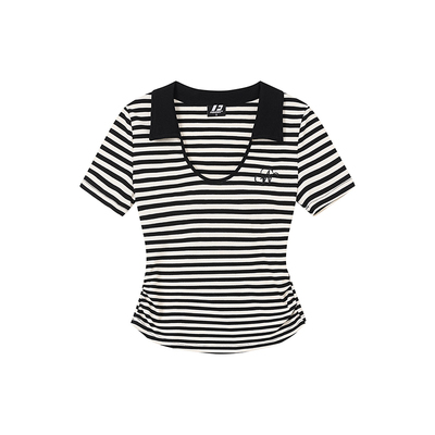 FORNINES条纹polo领正肩短袖T恤