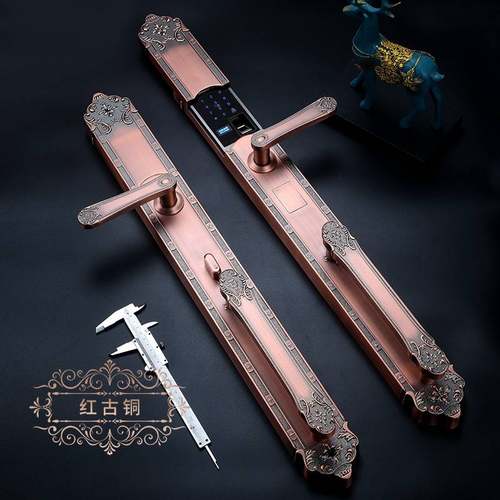 指纹锁别墅大门智能加长遥控锁防盗门木门电子锁密码锁欧式指纹锁