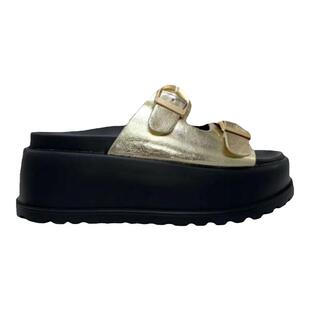 休闲假日~双排扣真皮厚底拖鞋 2026春夏ins时尚潮流松糕底一字拖