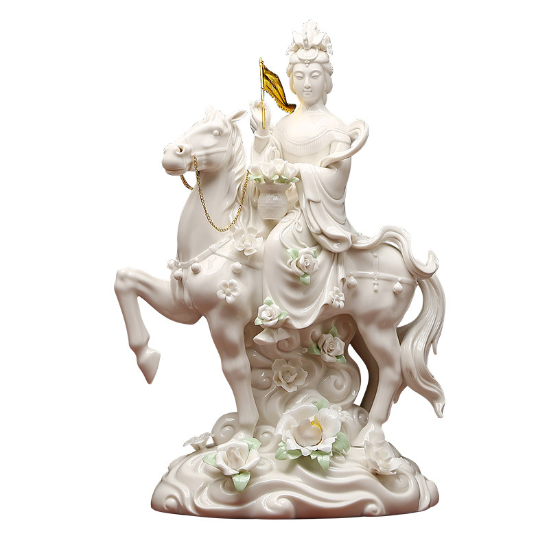 黼山堂白瓷胡秀英骑马神像摆件