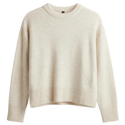 HM女装毛针织衫冬季宽松羊毛混纺长袖圆领保暖打底衫套衫1289690