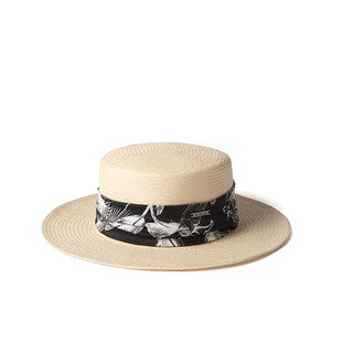 mrduck南法风度假平顶草帽女春夏天 特细3分草手编防紫外线遮阳帽