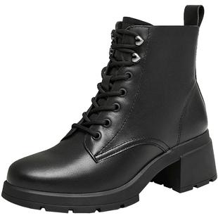 Tata他她休闲粗跟马丁靴女靴黑色通勤系带短靴2025冬7BU55DD4奥莱