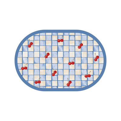 冰蓝樱桃皮革餐垫韩系百搭防水防油可擦免洗隔热垫 pvc鼠标垫碗垫