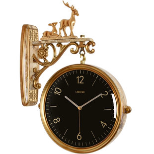 欧式双面挂钟客厅大气两面静音美式轻奢时钟石英钟表创意家用挂表