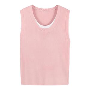 Basic House/百家好百搭削肩无袖背心2024夏季新款简约针织上衣女
