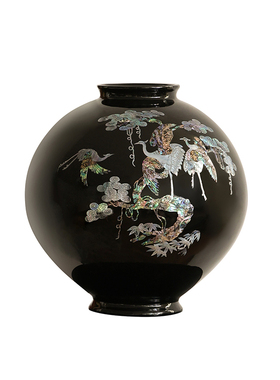 松涛鹤影非遗螺钿瓶可插花的花器