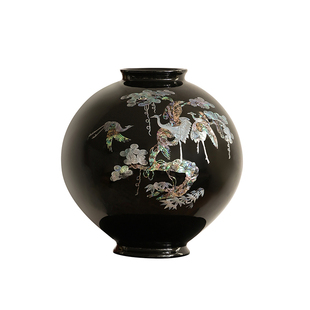 形上藏品螺钿花瓶“松涛鹤影”东方奢华手工非遗艺术花器水培摆件