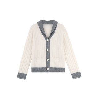 MANNALA丨“費尔蒙”老钱感白羊绒拉绒绞花青果领毛衣开衫 Q4820