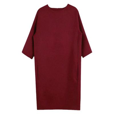 秋冬气质直筒细羊毛七分袖连衣裙