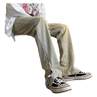 oversize黄泥色牛仔长裤男款春秋潮牌欧美高街vibe裤子痞帅高级感