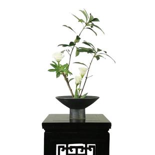 高脚花盘花器陶瓷禅意中式日式插花器皿 剑山插花器底座花盆 池坊