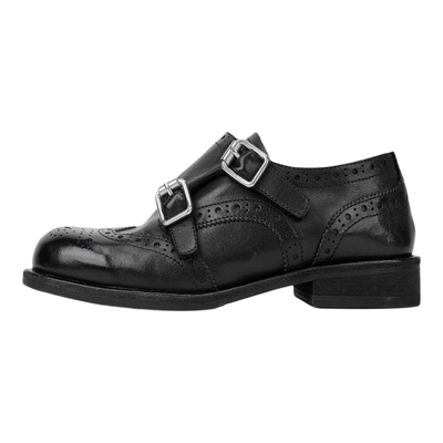 牛皮布洛克女鞋双扣乐福鞋